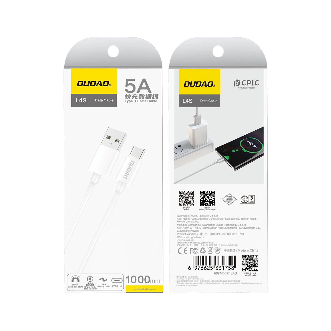 Dudao L4ST USB-A / USB-C cable 2A 1m - white_1