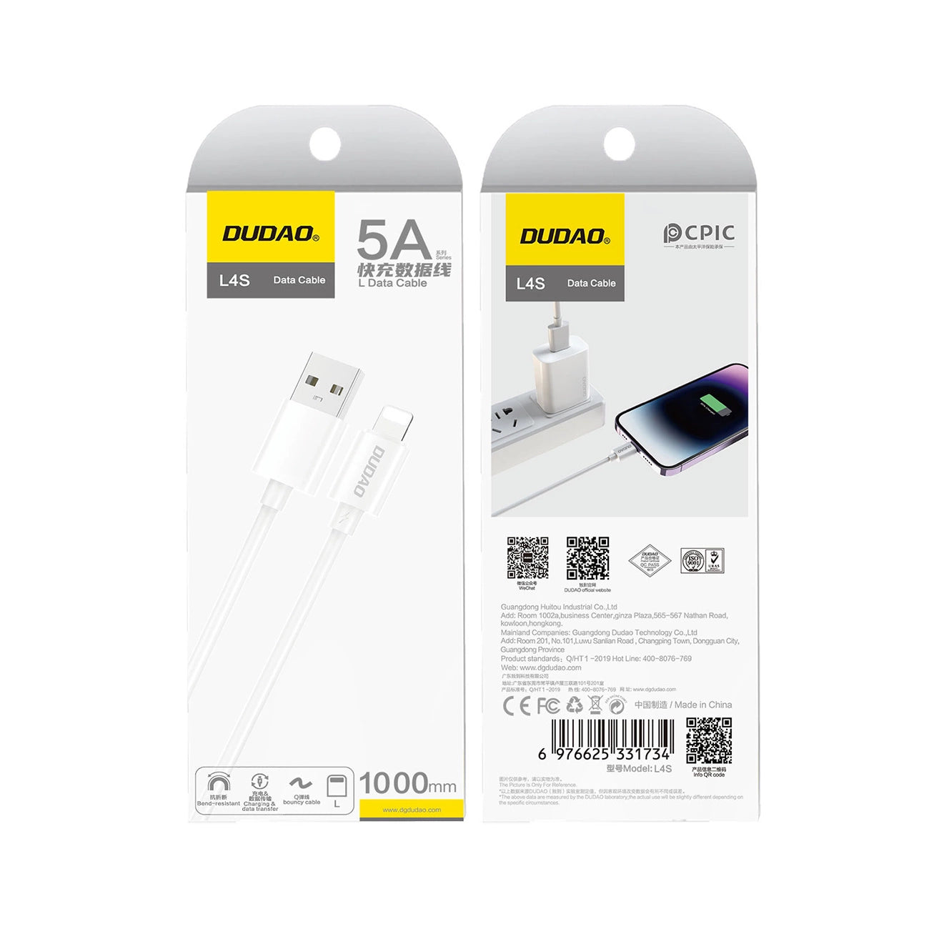 Dudao L4SL USB-A / Lightning 2A cable 1m - white_1