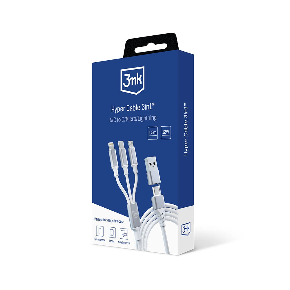 3mk Hyper Cable 3in1 USB-A - USB-C / USB-C - micro USB - Lightning 1.5m - white_10