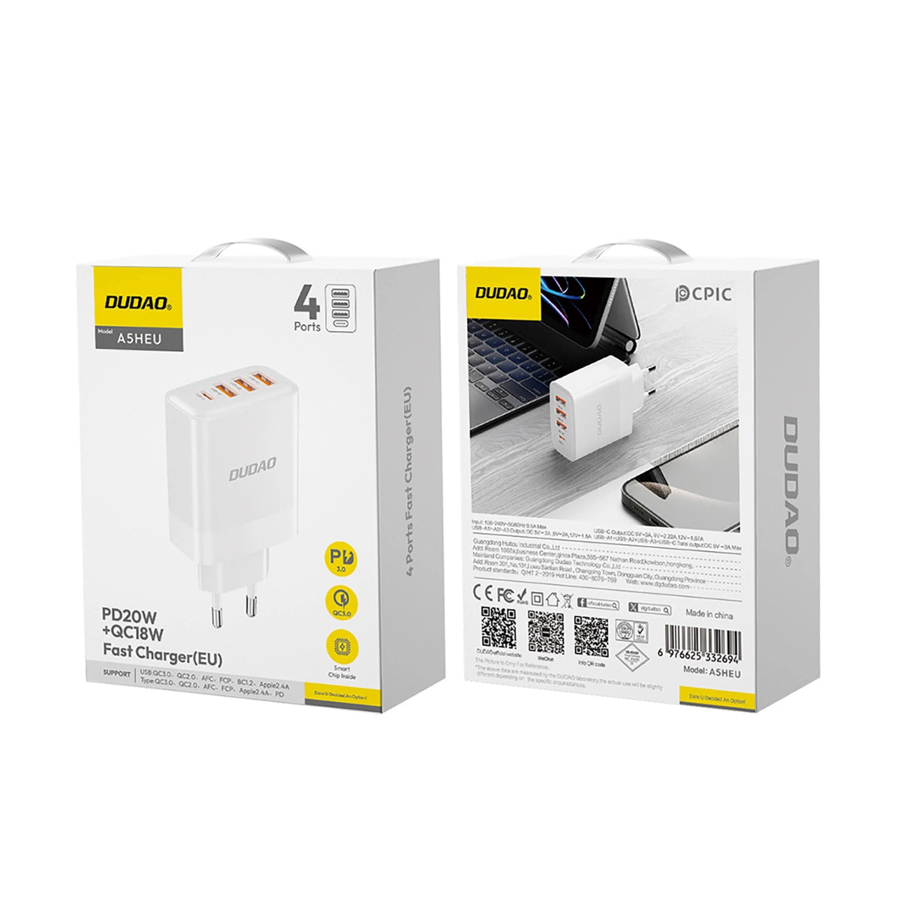Dudao A5HEU network charger 3x USB-A 1x USB-C PD20W - white_1