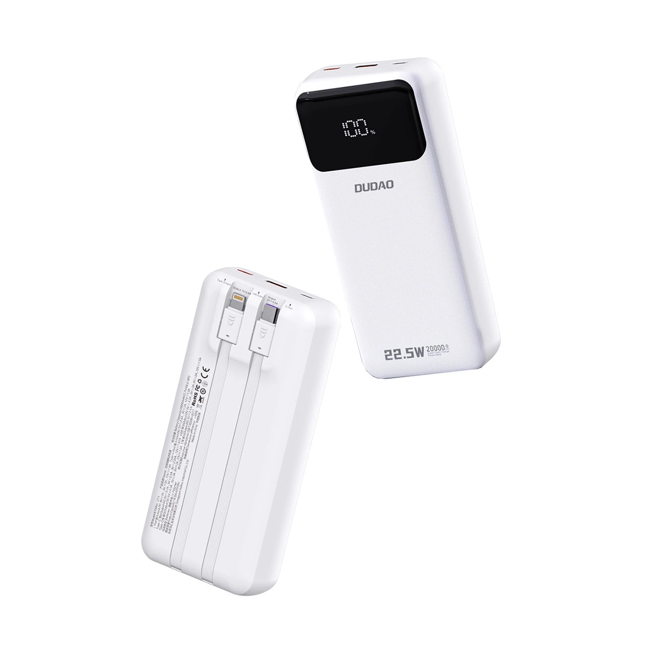Dudao K15Pro Power Bank 20000mAh 22.5W PD USB-C / USB-A / Built-in Lightning and USB-C Cables - White_1