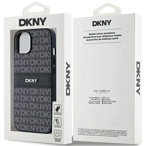 DKNY Leather Mono Stripe & Metal Logo Case for iPhone 15 Plus / 14 Plus - Black_7