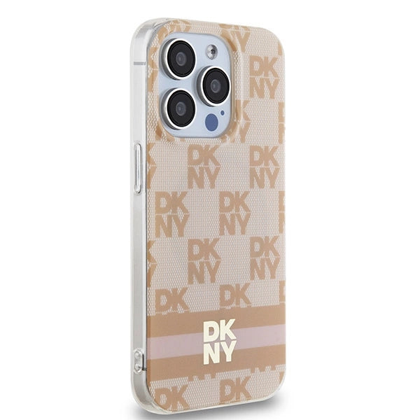 DKNY IML Checkered Mono Pattern & Printed Stripes MagSafe case for iPhone 15 Pro - pink_3