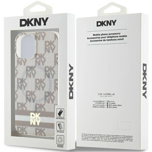 DKNY IML Checkered Mono Pattern & Printed Stripes MagSafe Case for iPhone 15 Plus / 14 Plus - Beige_7