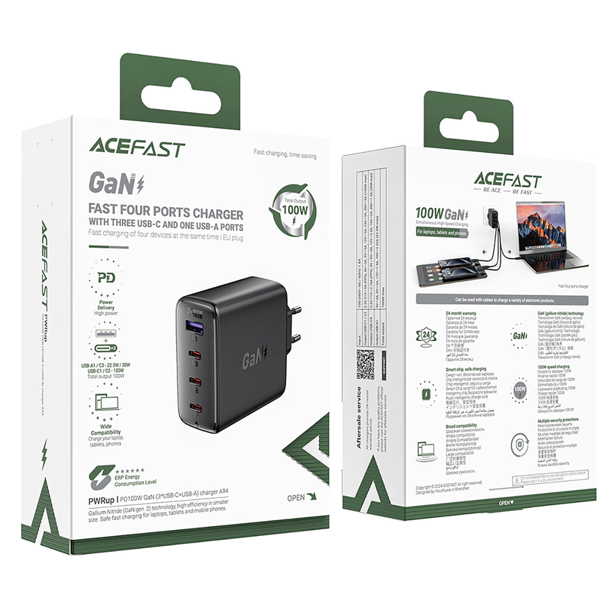 Acefast A94 Charger Network GaN2 USB-A / 3x USB-C PD 100W - Black_4