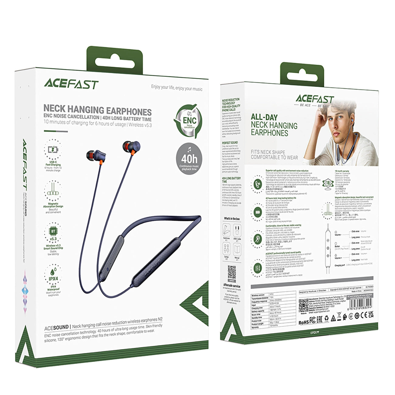 Acefast N2 Wireless ENC Bluetooth 5.3 Neckband Headphones - Blue_5