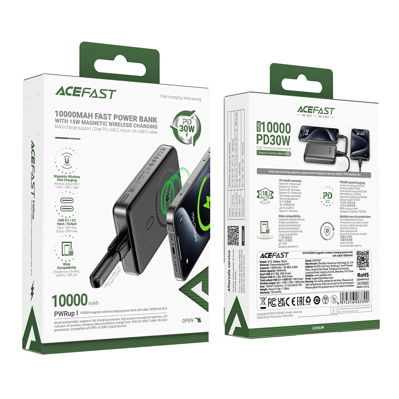 Powerbank Acefast M10 Magnetic 2x USB-C PD 30W with 15W Inductive Charging and USB-C Cable - Black_4