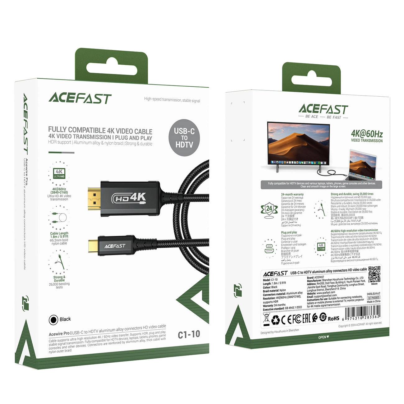 Acefast C1 USB-C/HDMI Video Cable 4K 60Hz HDR 1.8m - Black_6