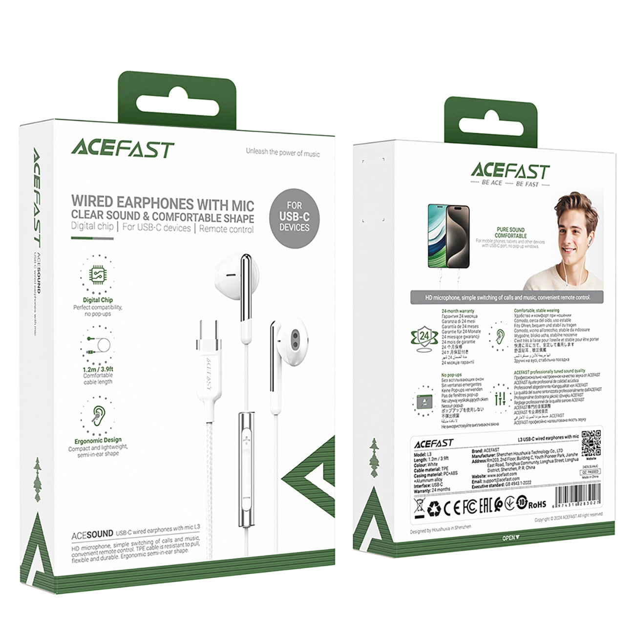 Acefast L3 Wired USB-C Headphones with Microphone - White_4