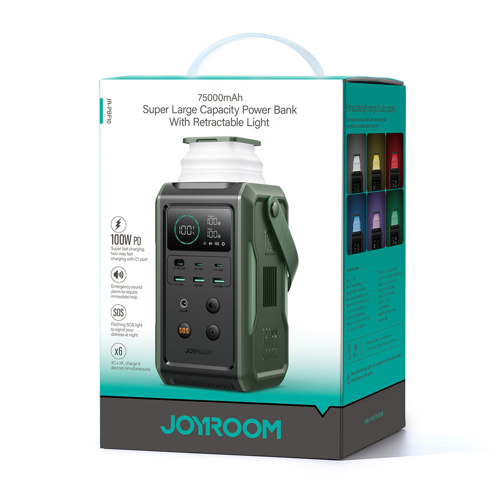 Powerbank Joyroom JR-PBF10 75000mAh 100W 3x USB-C 3x USB-A with foldable flashlight and handle - green_6