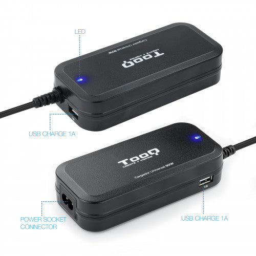 Cargador de Portátil TooQ TQLC-90BS02AT/ 90W/ Automático/ 12 Conectores/ Voltaje 12-20V/ 1 USB_3