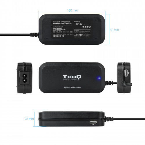 Cargador de Portátil TooQ TQLC-90BS02AT/ 90W/ Automático/ 12 Conectores/ Voltaje 12-20V/ 1 USB_4