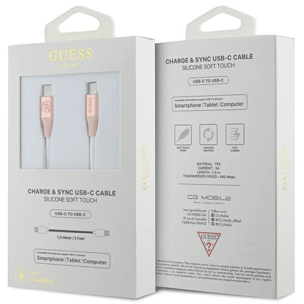 Guess Ebossed Logo USB-C / USB-C Cable 1.5m Fast Charging - Pink_1