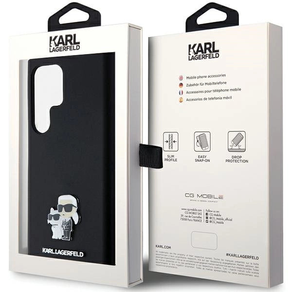 Karl Lagerfeld Silicone Karl&Choupette Metal Pin case for Samsung Galaxy S24 Ultra - black_7