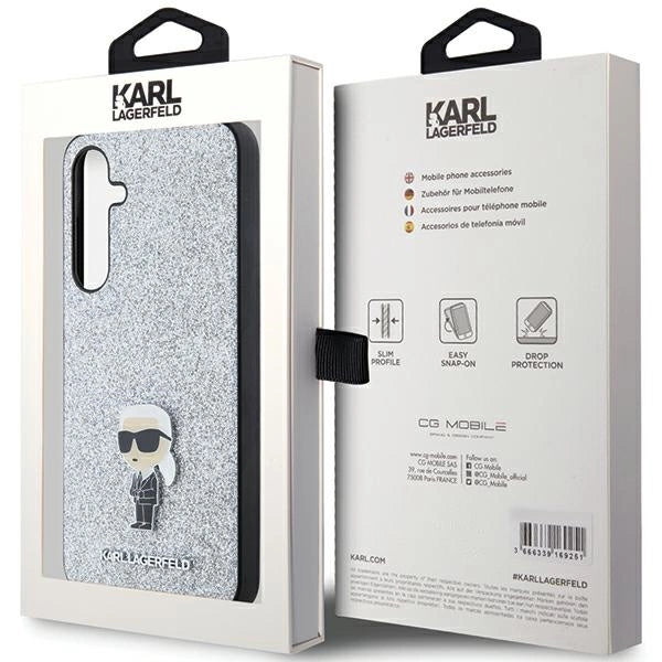 Karl Lagerfeld Fixed Glitter Ikonik Logo Metal Pin case for Samsung Galaxy A35 - silver_7
