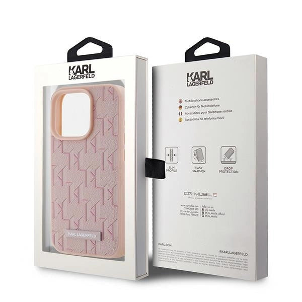 Karl Lagerfeld Leather Monogram Metal Logo case for iPhone 15 Pro Max - pink_7