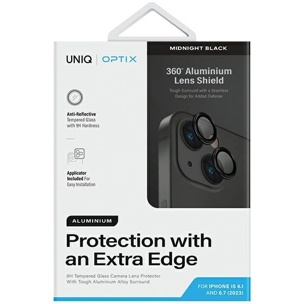 Uniq Optix Glass Aluminum Camera Lens Protector for iPhone 15 / 15 Plus Camera Lens with Applicator - Black_1