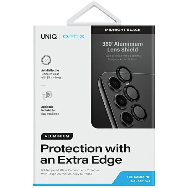 Uniq Optix Aluminum Camera Lens Protector for Samsung Galaxy S24 camera lens with applicator - black_1