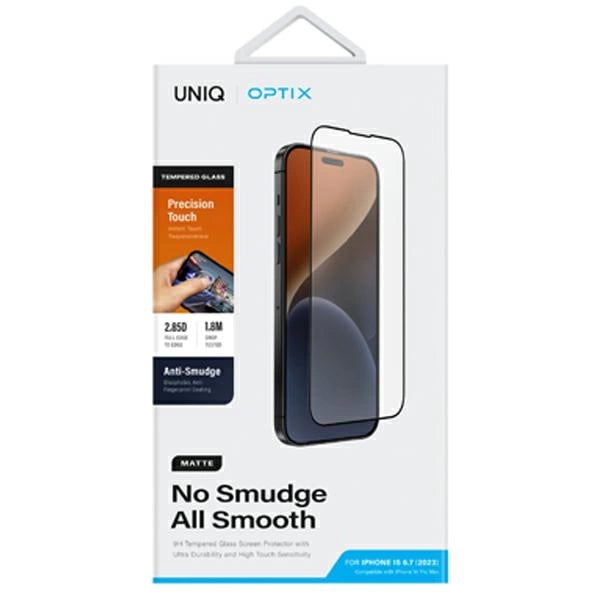 Uniq Optix Matte frosted tempered glass for iPhone 15 Plus / 14 Pro Max with applicator_5