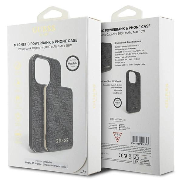 Guess 4G Metal Logo Case Set for iPhone 13 Pro Max + 5000mAh MagSafe Powerbank - Black_10