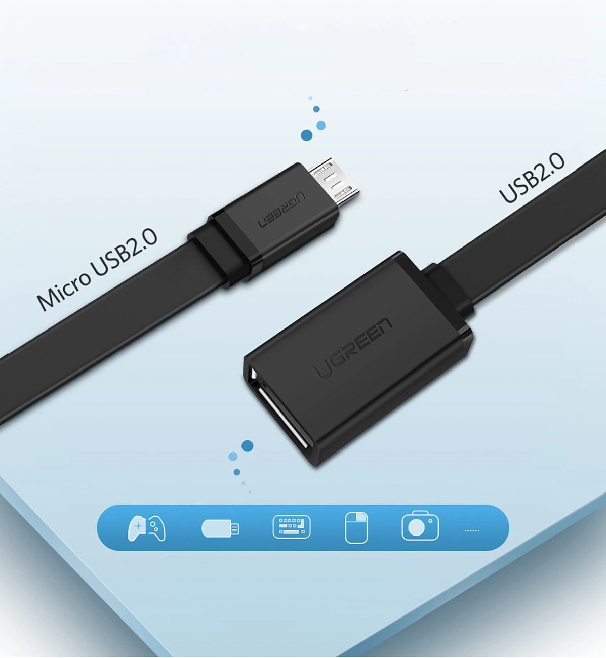 Ugreen US133 10396 micro USB (male) / USB-A (female) OTG cable flat 0.15m - black_2
