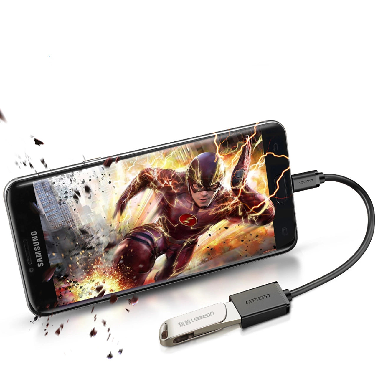 Ugreen US133 10396 micro USB (male) / USB-A (female) OTG cable flat 0.15m - black_3