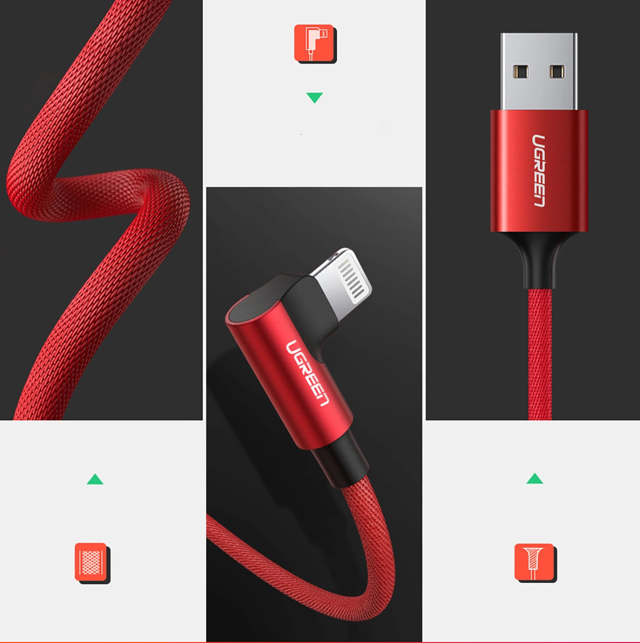 Ugreen US299 60555 angled Lightning / USB-A MFi cable 2.4A 1m - red_8