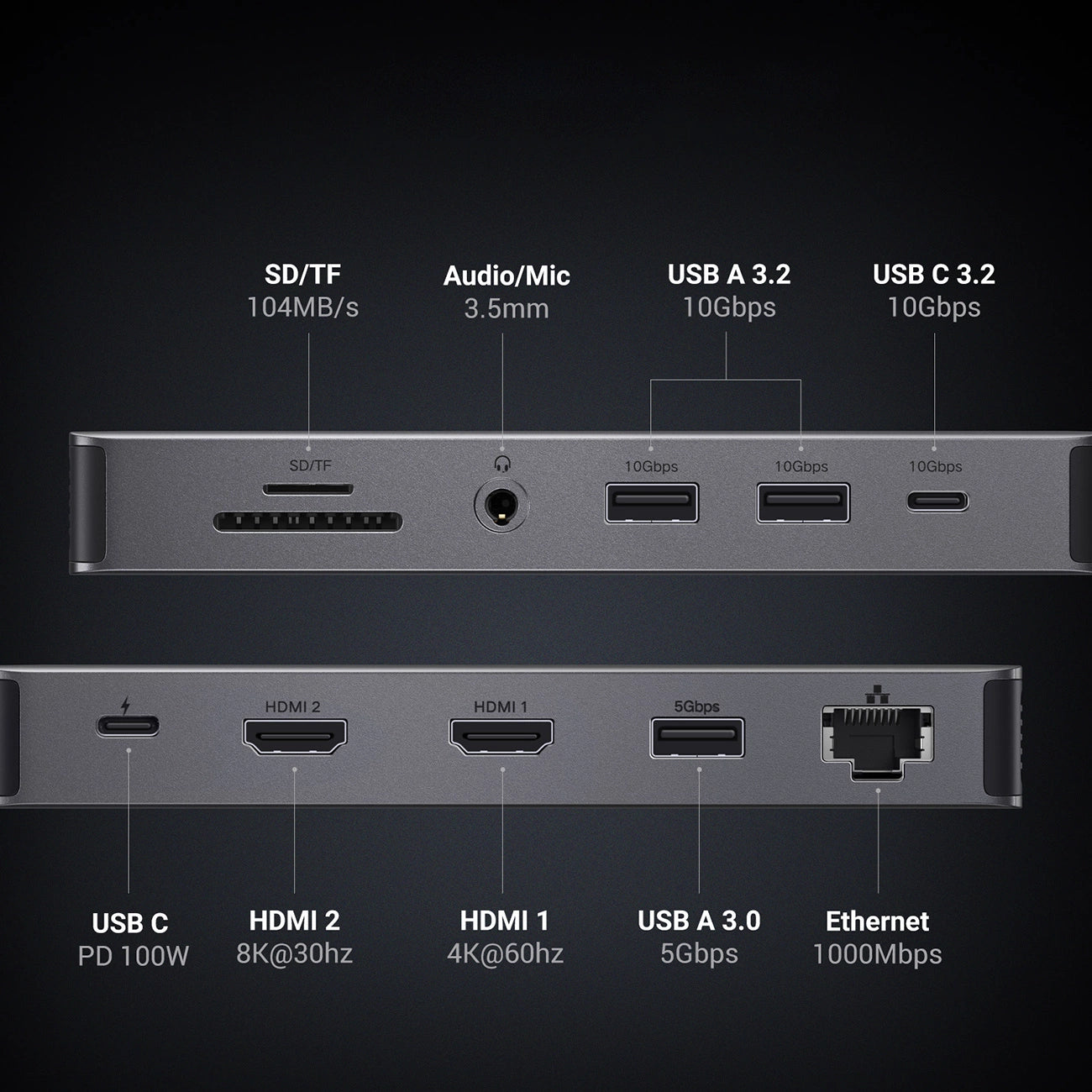 HUB Ugreen CM681 15978 13in1 USB-C - 2x USB-A 3.2 / 2x USB-A 3.0 / USB-C 3.2 / 2x HDMI / DisplayPort / RJ45 / SD and TF / AUX / USB-C PD_1