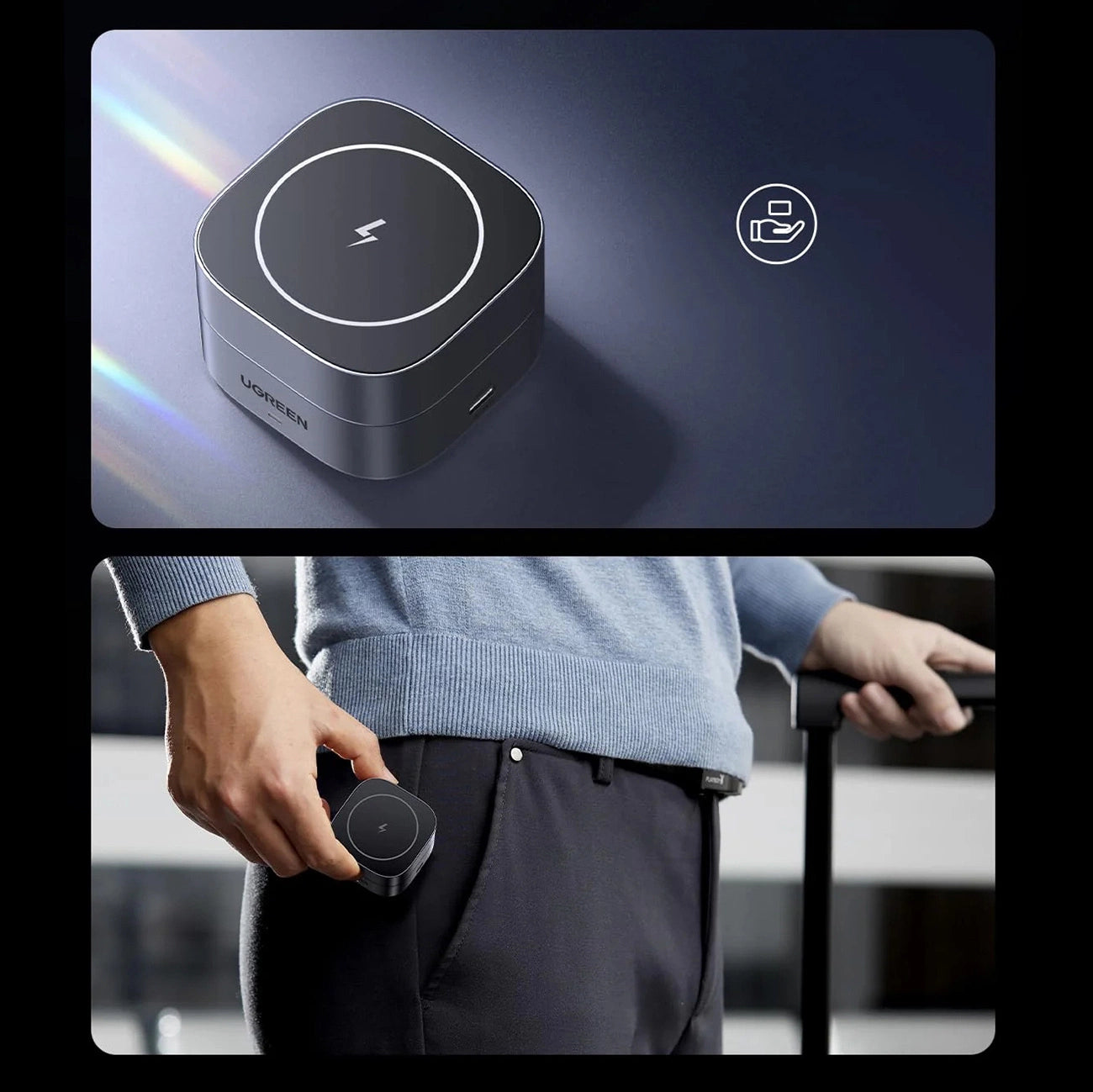 Ugreen W526 3in1 MagSafe / Qi inductive charger for phone / headphones with USB-C port - black_4