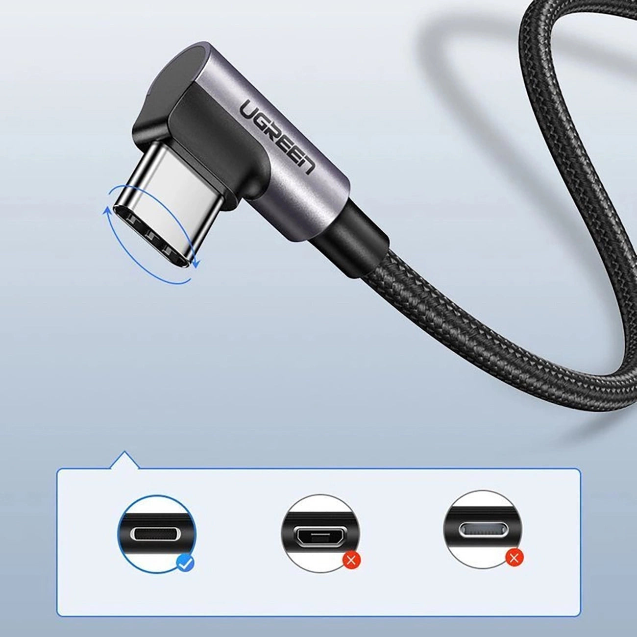 Ugreen US284 70255 USB-A (straight) / USB-C (angled) 3A Cable 3m - Gray_5