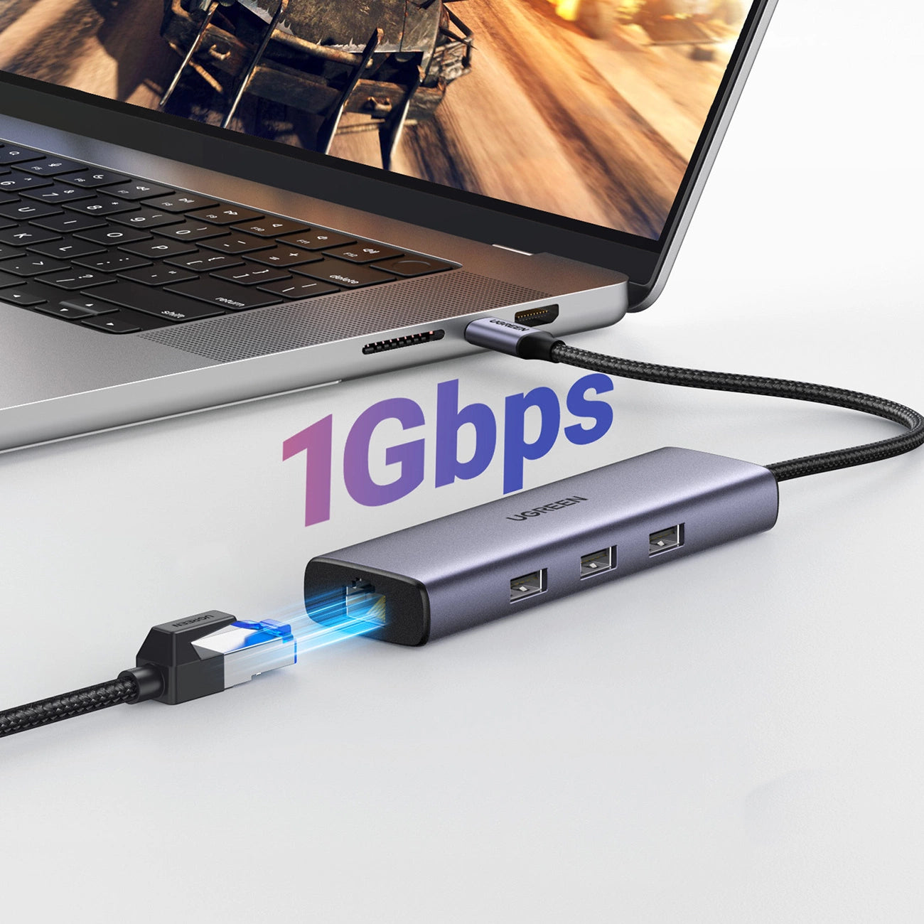 HUB Ugreen CM512 15598 6in1 USB-C - 3x USB-A 3.0 / HDMI / RJ45 / USB-C PD - gray_3