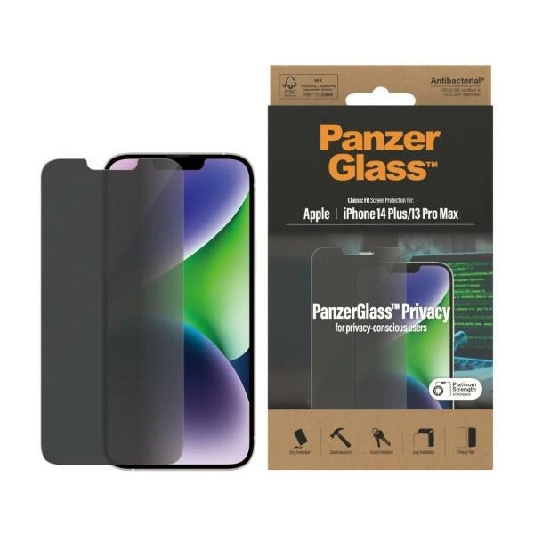 PanzerGlass Classic Fit Privacy Antibacterial Glass for iPhone 14 Plus/13 Pro Max_1