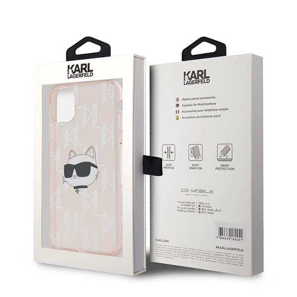 Karl Lagerfeld IML Choupette Head & Monogram case for iPhone 11 / Xr - pink_7