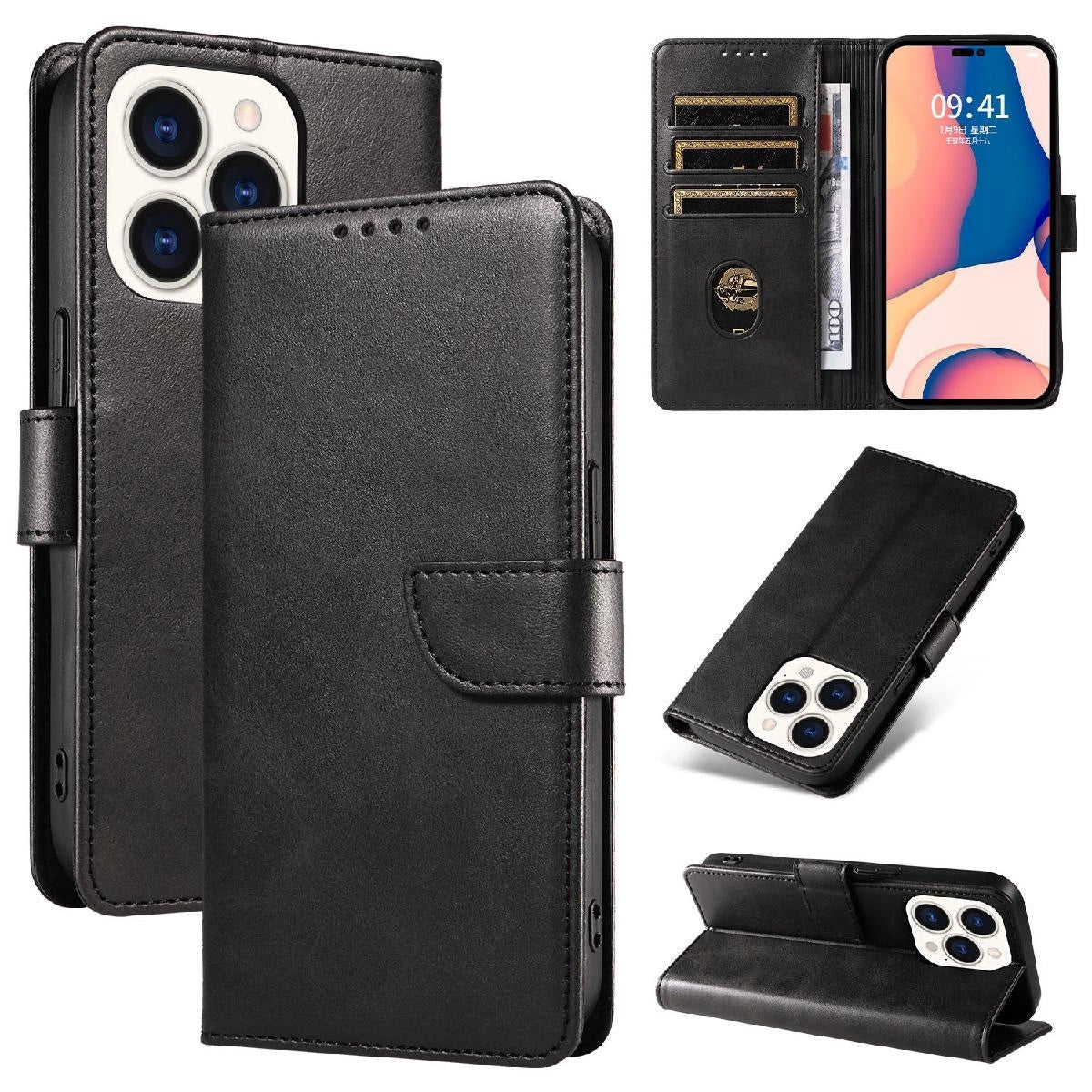 Leather Book Case for iPhone 16 - black_3