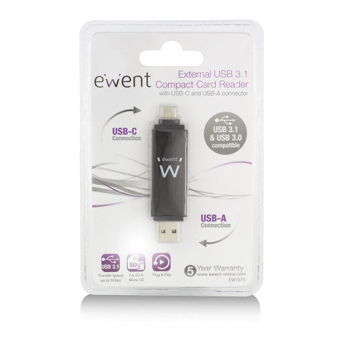 Ewent EW1075 lector de tarjeta USB 3.2 Gen 1 (3.1 Gen 1) Type-A/Type-C Negro_5