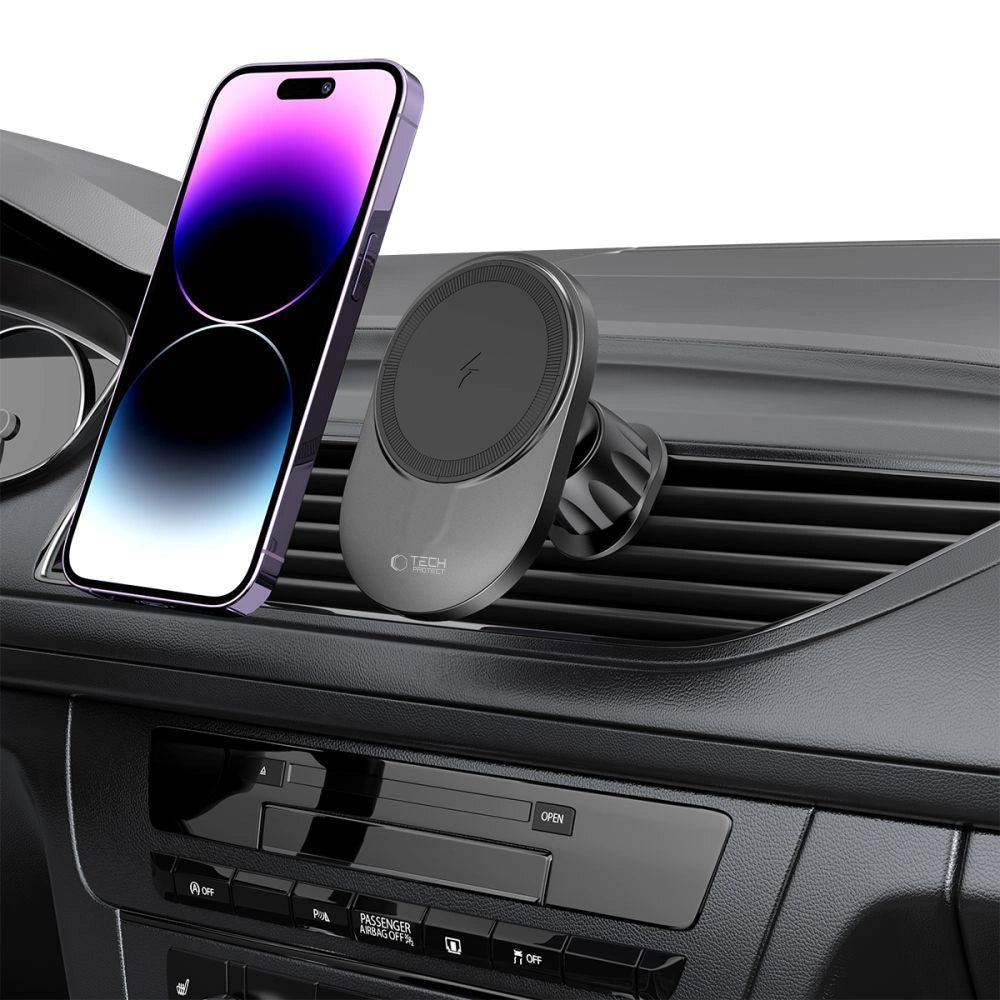 Tech-Protect MM15W-V1 Car Phone Holder with MagSafe 15W Wireless Charger for Cockpit/Air Vent - Black_7