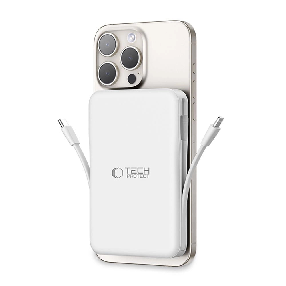 Tech-Protect LifeMag PB31 Power Bank with MagSafe 10000mAh 15W USB-C / USB-A / Built-in USB-C / Lightning Cables - White_9