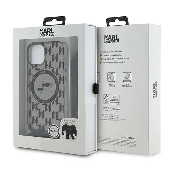 Karl Lagerfeld IML Crossbody Monogram Karl & Choupette Head MagSafe Case for iPhone 15 / 14 / 13 - Black_6