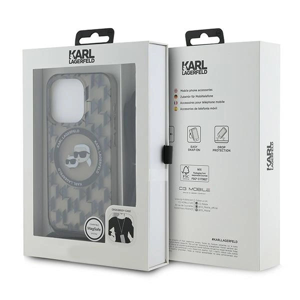 Karl Lagerfeld IML Crossbody Monogram Karl & Choupette Head MagSafe Case for iPhone 15 Pro Max - Black_6