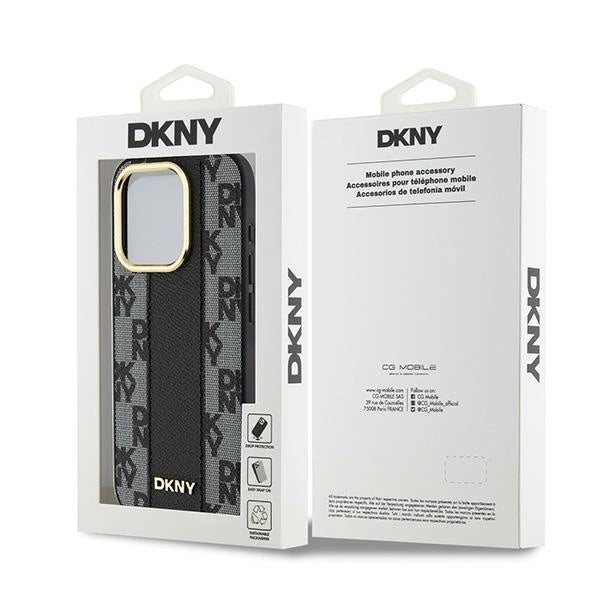DKNY Leather Checkered Mono Pattern MagSafe case for iPhone 15 Pro - black_7