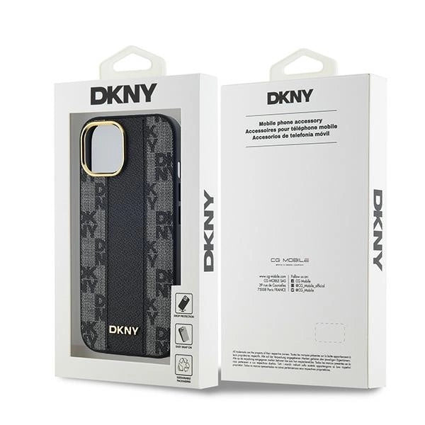 DKNY Leather Checkered Mono Pattern MagSafe Case for iPhone 15/14/13 - Black_7