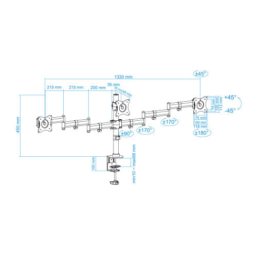 Soporte para 3 Monitores TooQ DB1327TN-B/ hasta 8kg_9