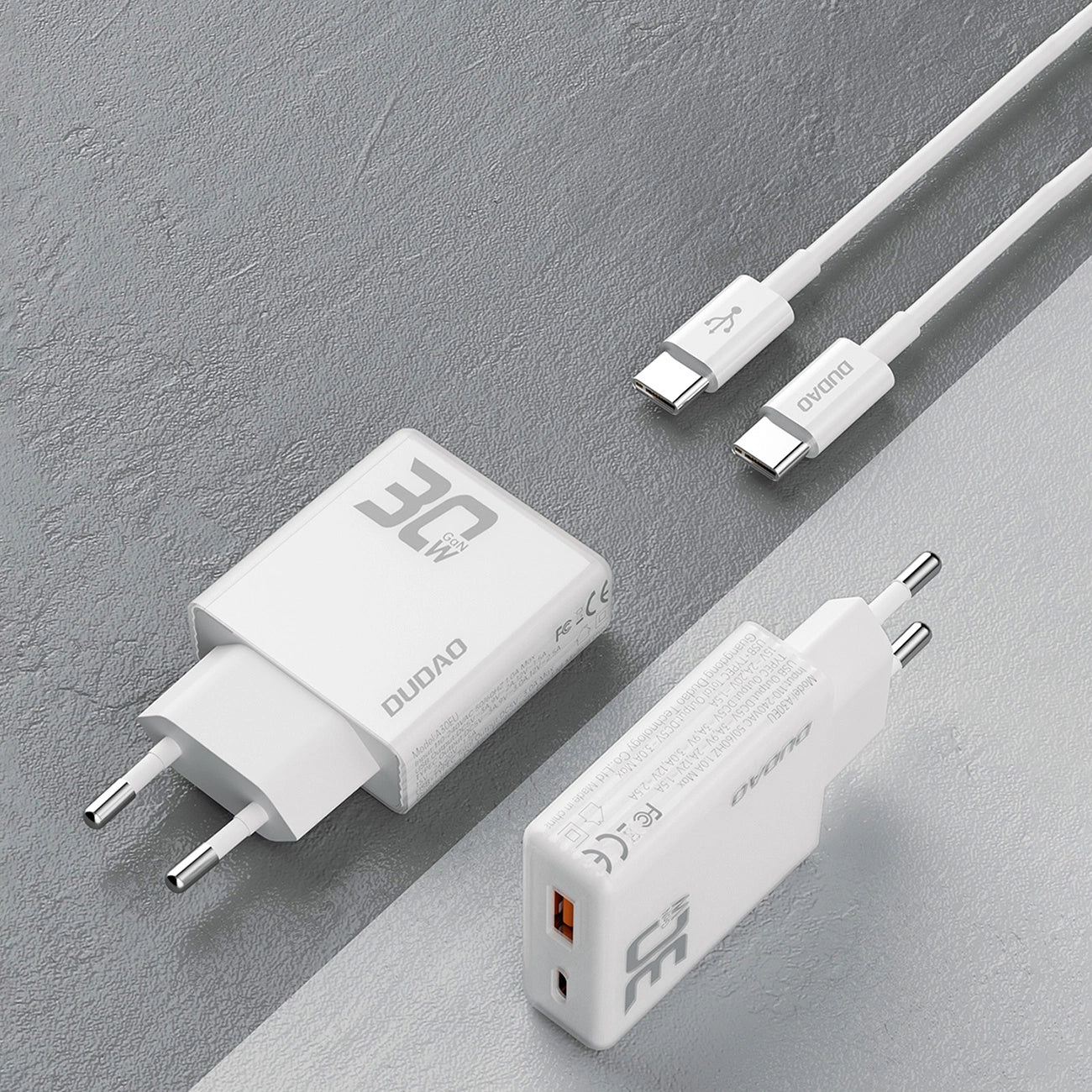 GaN Dudao A30EUT 30W USB-A / USB-C Wall Charger + USB-C - USB-C Cable - White_2