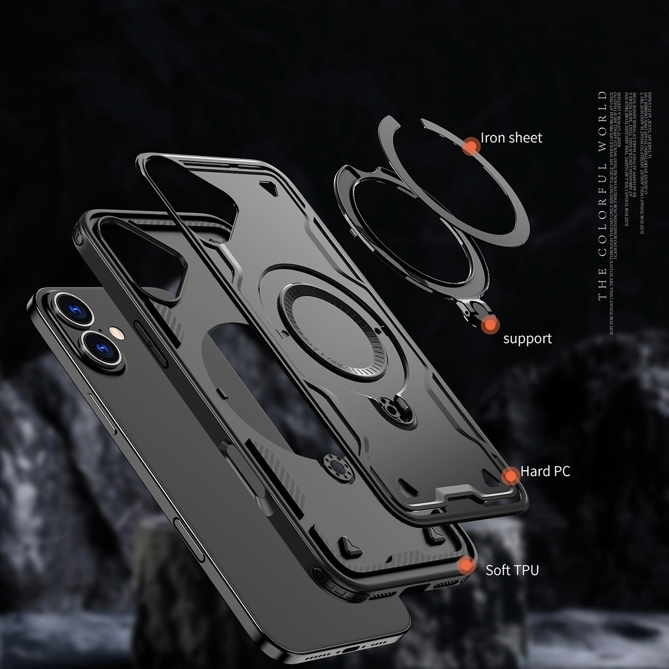 Hybrid Armor Trendy Case with MagSafe for iPhone 16 - Black_1