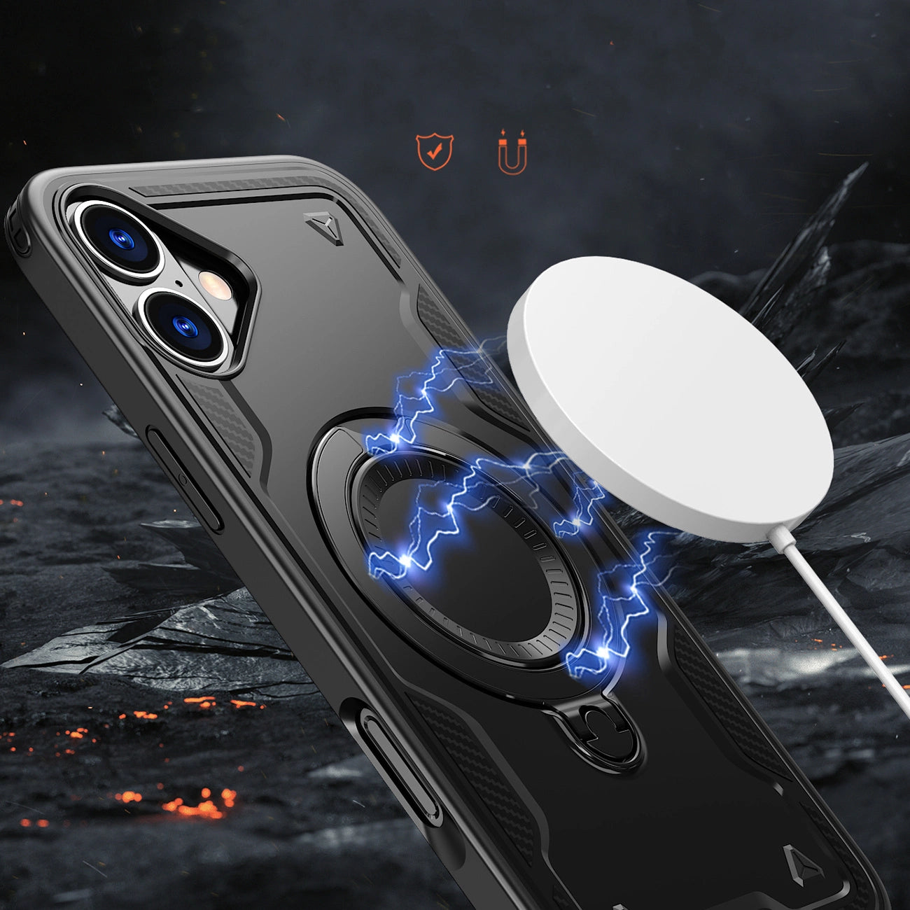 Hybrid Armor Trendy Case with MagSafe for iPhone 16 - Black_3