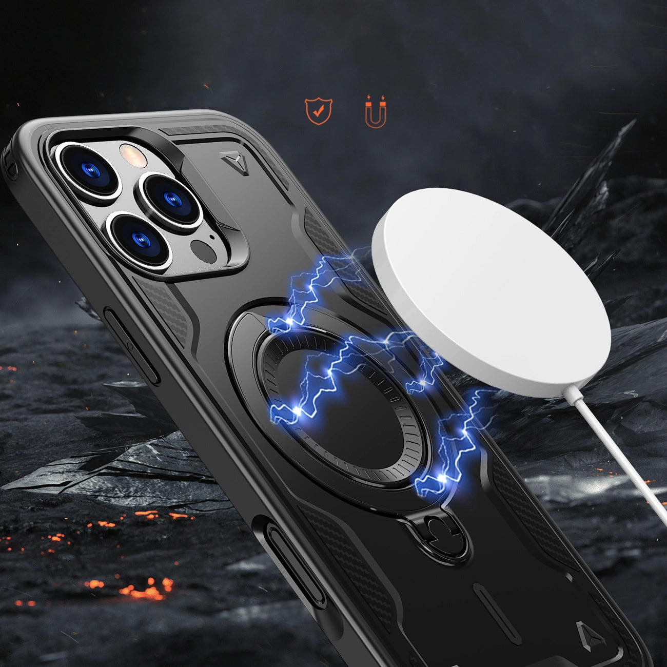 Hybrid Armor Trendy Case with MagSafe for iPhone 16 Pro - Black_3