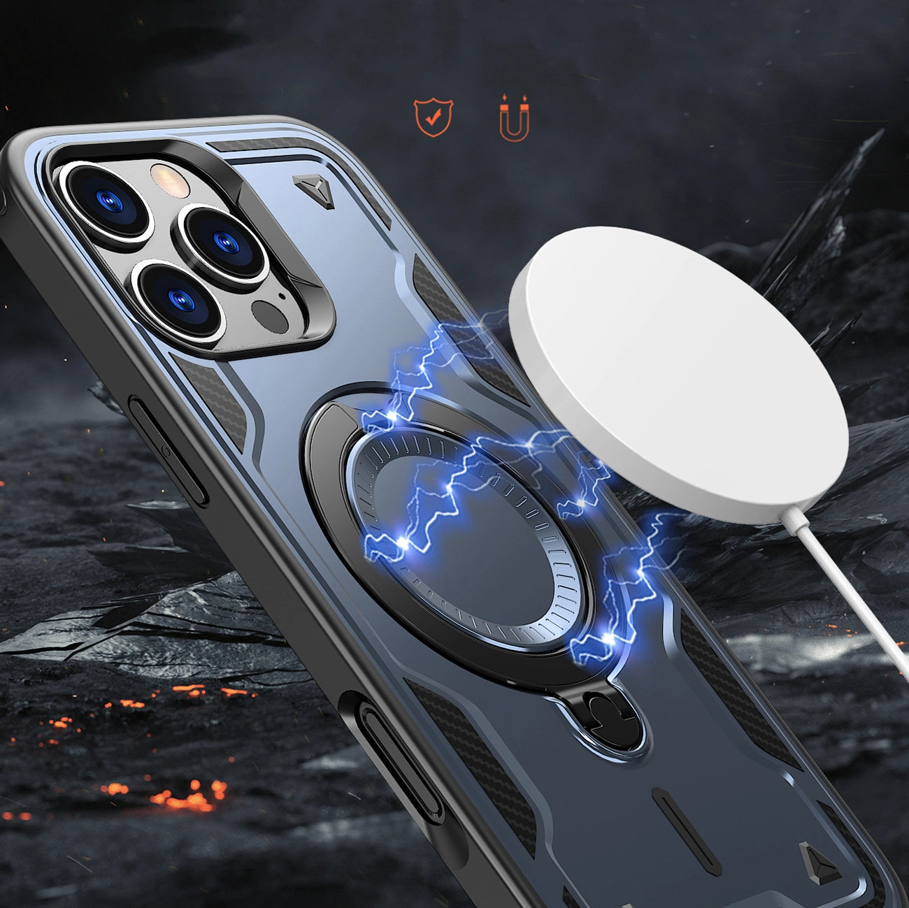 Hybrid Armor Trendy Case with MagSafe for iPhone 16 Pro Max - Blue_3