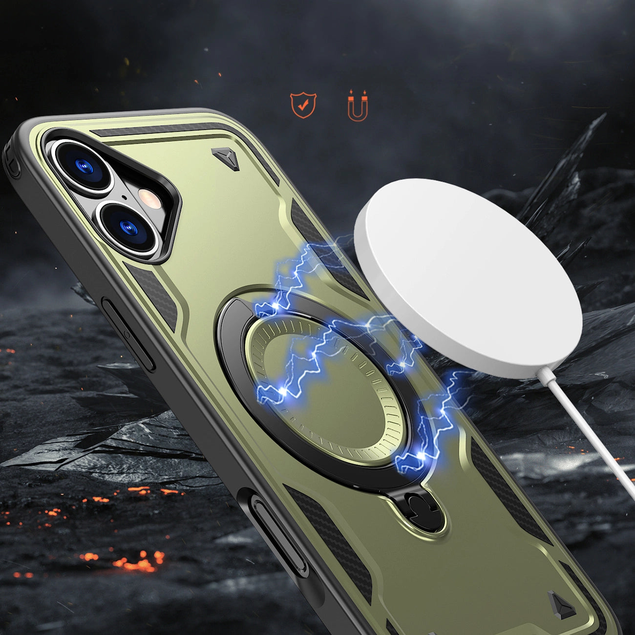 Hybrid Armor Trendy Case with MagSafe for iPhone 16 - Green_3