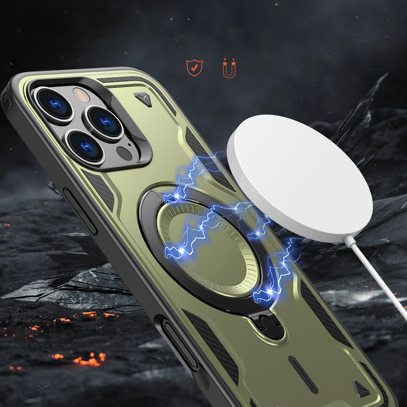 Hybrid Armor Trendy Case with MagSafe for iPhone 16 Pro Max - Green_3