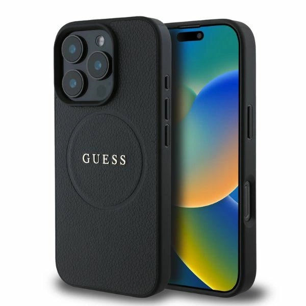Guess Grained Gold Ring MagSafe case for iPhone 16 Pro - black_0